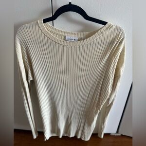 Lacoste Lightweight Rayon Ribbed Sweater in Cream.
